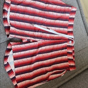 Onia Red and Blue Patterned Swim Trunks